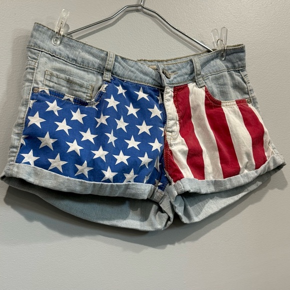 LEI American Flag Denim Shorts Juniors Size 9 - Picture 2 of 9